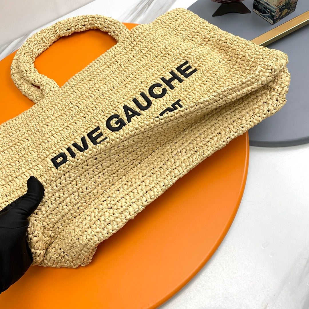 RIVE GAUCHE TOTE BAG 38 IN LIGHT YELLOW RAFFIA