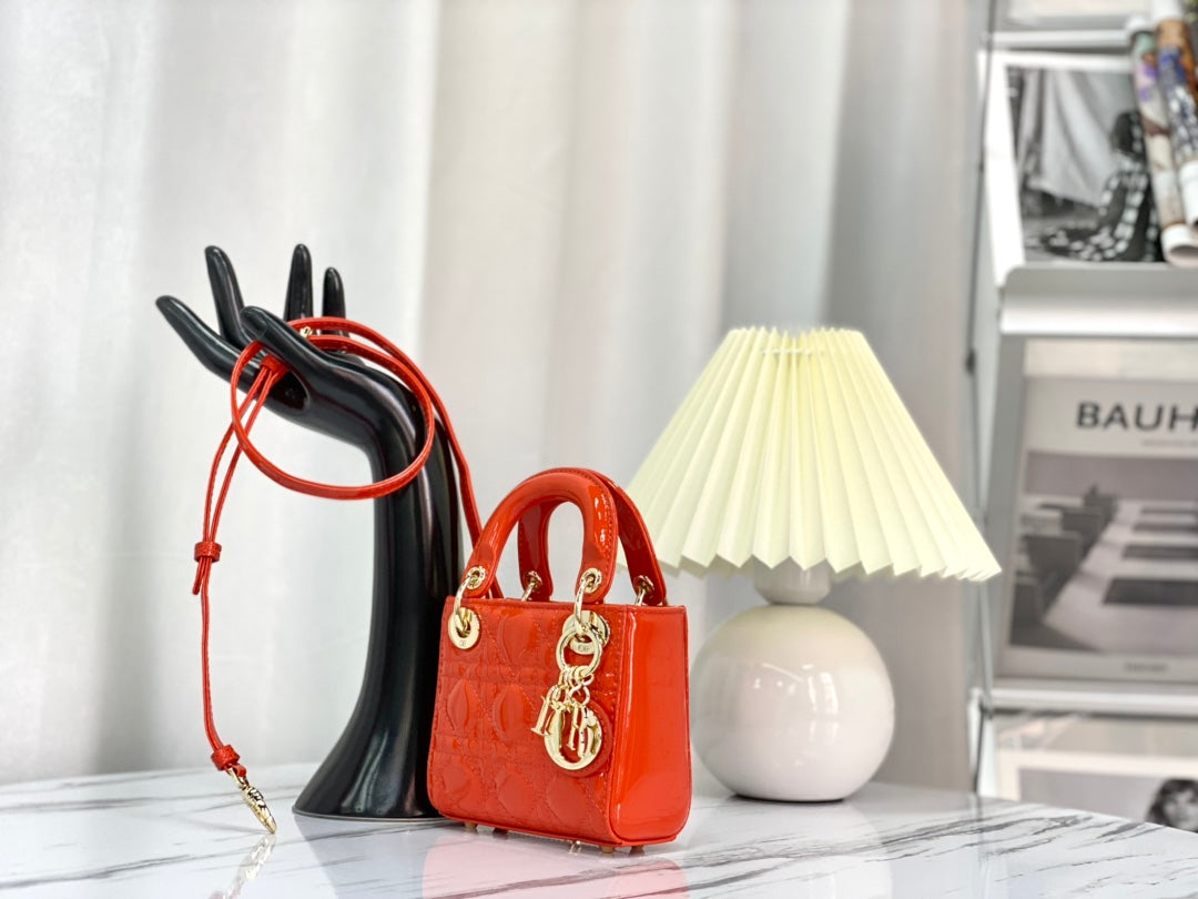 MICRO LADY 12 BAG IN GLOSSY SCARLET RED LAMBSKIN