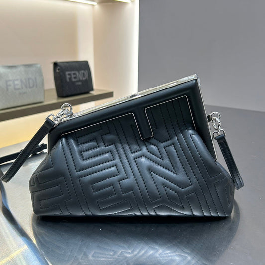 FENDI FIRST MINI 25 IN BLACK CALFSKIN BAG SILVER HARDWARE