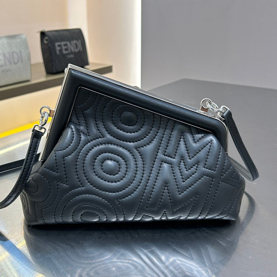 FENDI FIRST MINI 25 IN BLACK CALFSKIN BAG SILVER HARDWARE