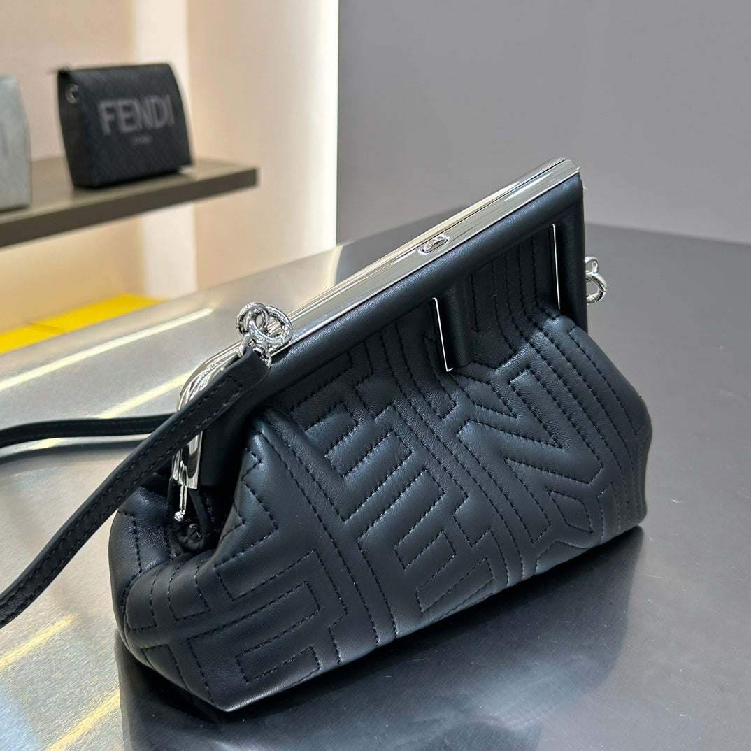 FENDI FIRST MINI 25 IN BLACK CALFSKIN BAG SILVER HARDWARE