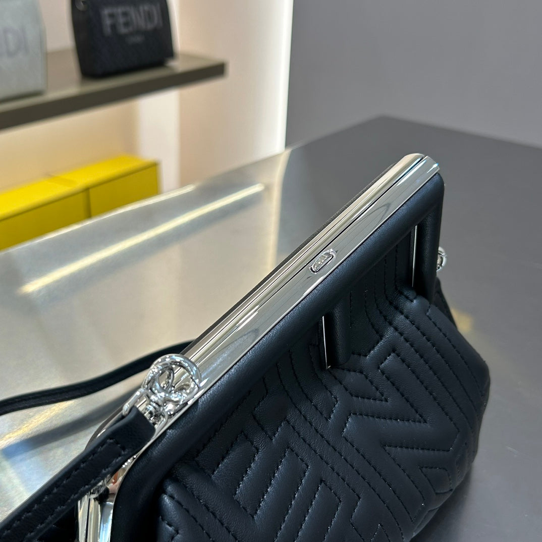 FENDI FIRST MINI 25 IN BLACK CALFSKIN BAG SILVER HARDWARE