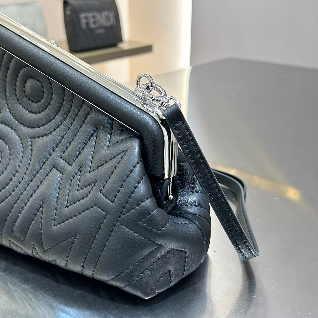 FENDI FIRST MINI 25 IN BLACK CALFSKIN BAG SILVER HARDWARE