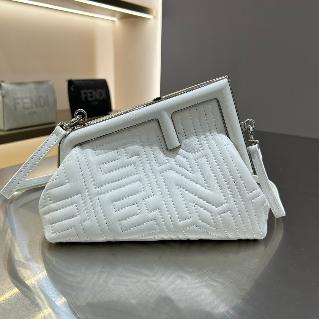 FENDI FIRST MINI 25 IN WHITE CALFSKIN BAG SILVER HARDWARE