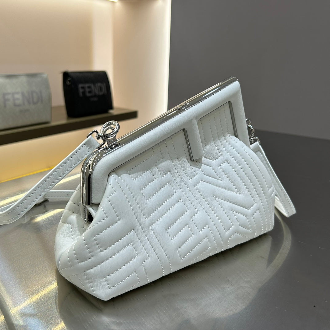 FENDI FIRST MINI 25 IN WHITE CALFSKIN BAG SILVER HARDWARE