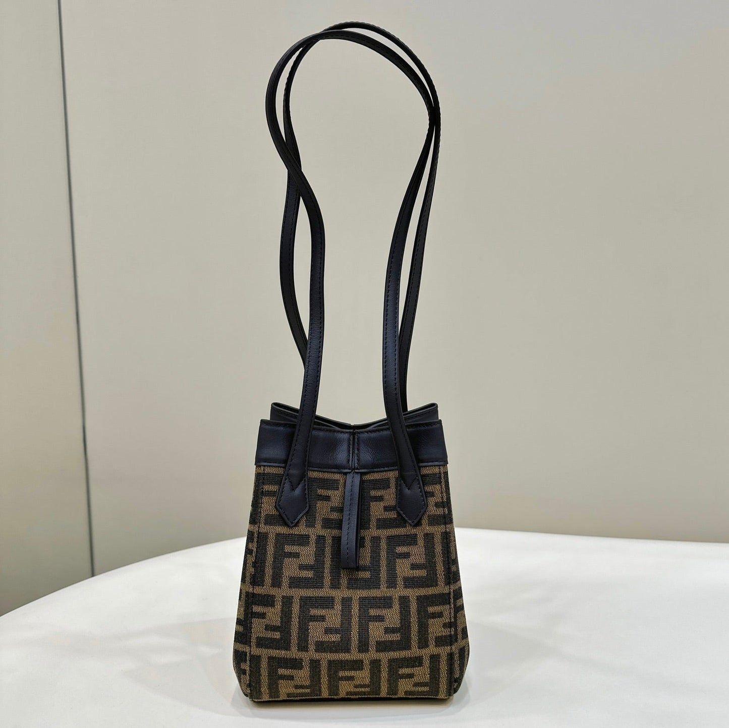 FENDI ORIGAMI MINI 19 BROWN MIX BLACK FF JACQUARD FABRIC BAG