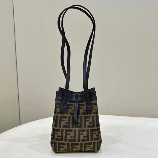 FENDI ORIGAMI MINI 19 BROWN MIX BLACK FF JACQUARD FABRIC BAG