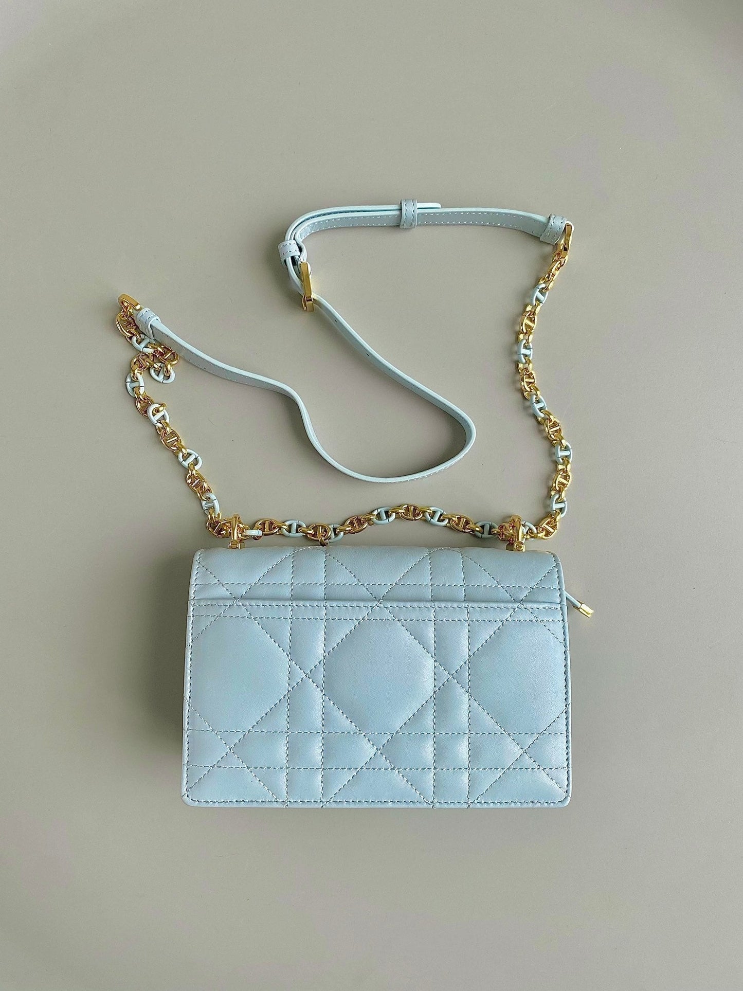 MISS CARO 17 CHAIN BAG IN LIGHT BLUE LAMBSKIN