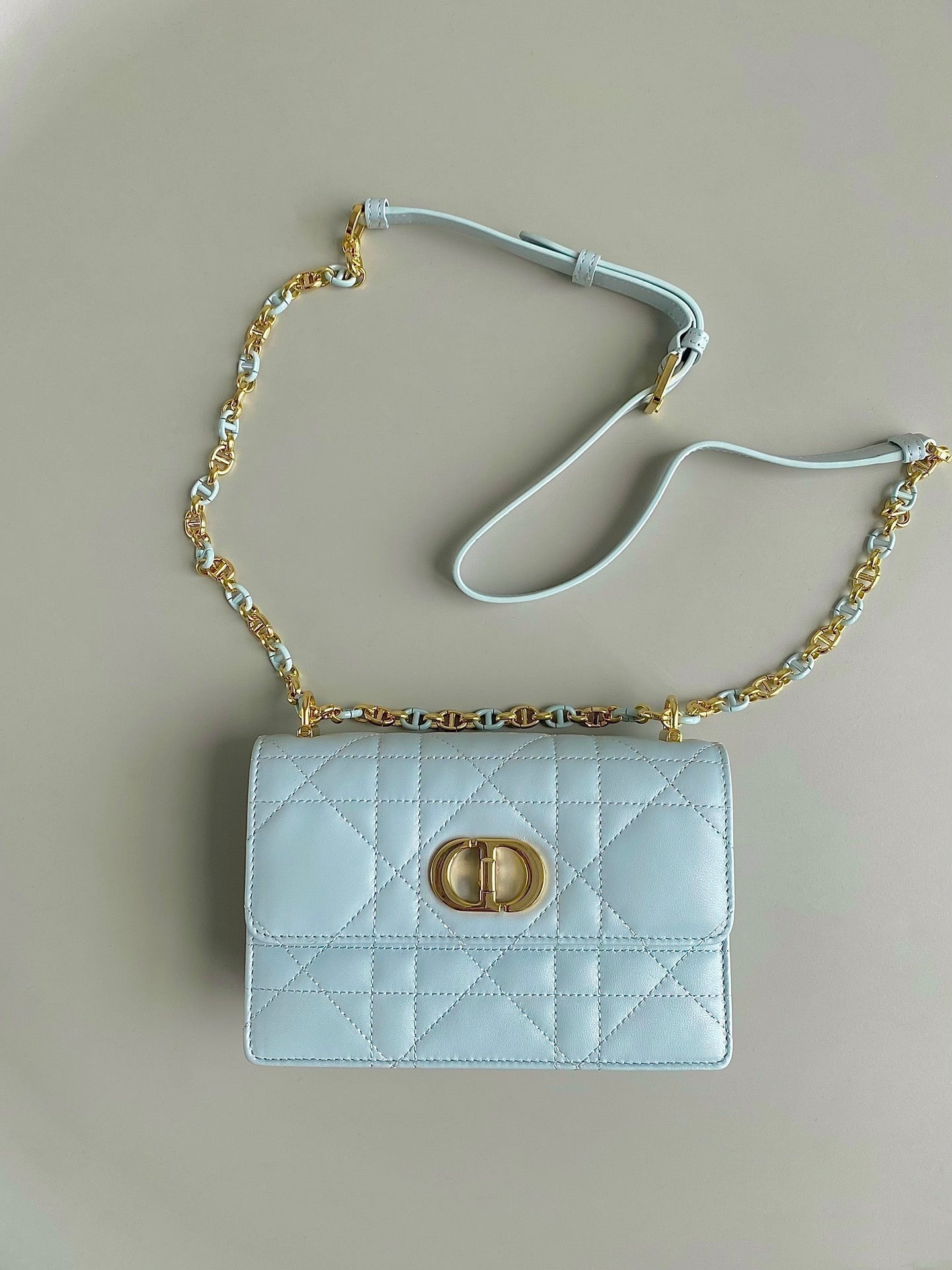 MISS CARO 17 CHAIN BAG IN LIGHT BLUE LAMBSKIN