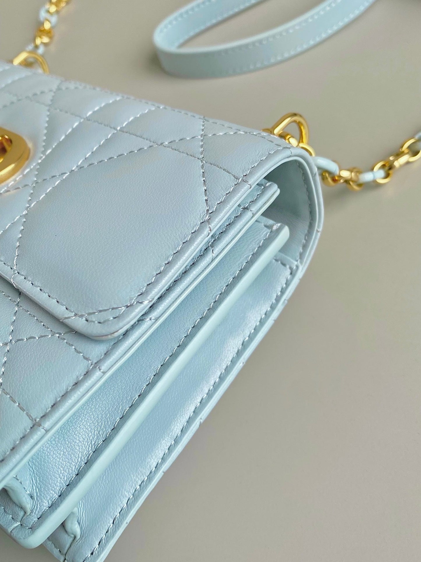 MISS CARO 17 CHAIN BAG IN LIGHT BLUE LAMBSKIN