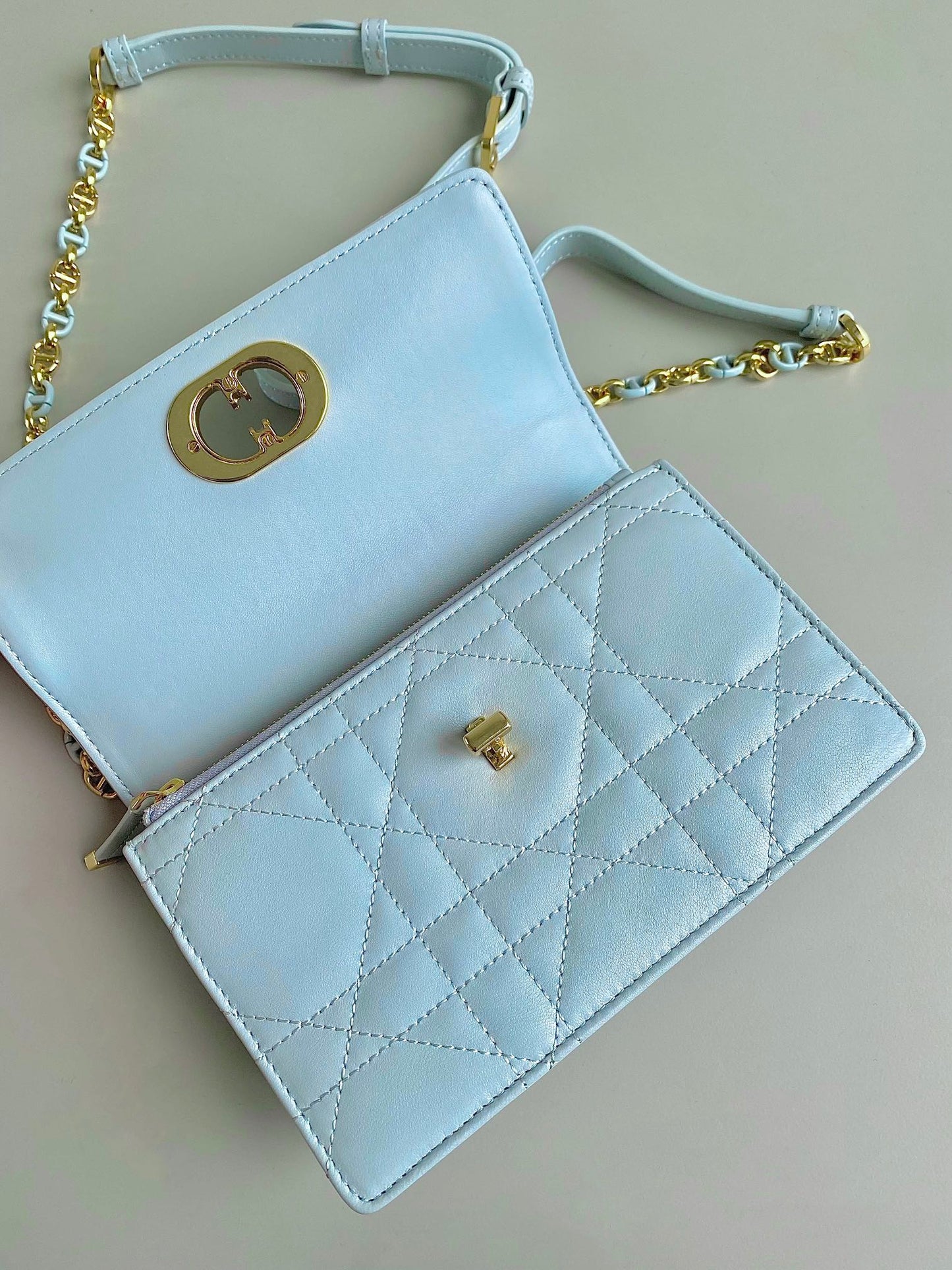 MISS CARO 17 CHAIN BAG IN LIGHT BLUE LAMBSKIN