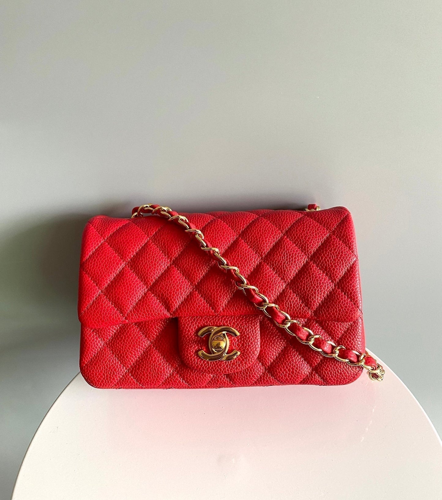 MINI RECTANGLE FLAP BAG 20CM RED CAVIAR GOLD HARDWARE