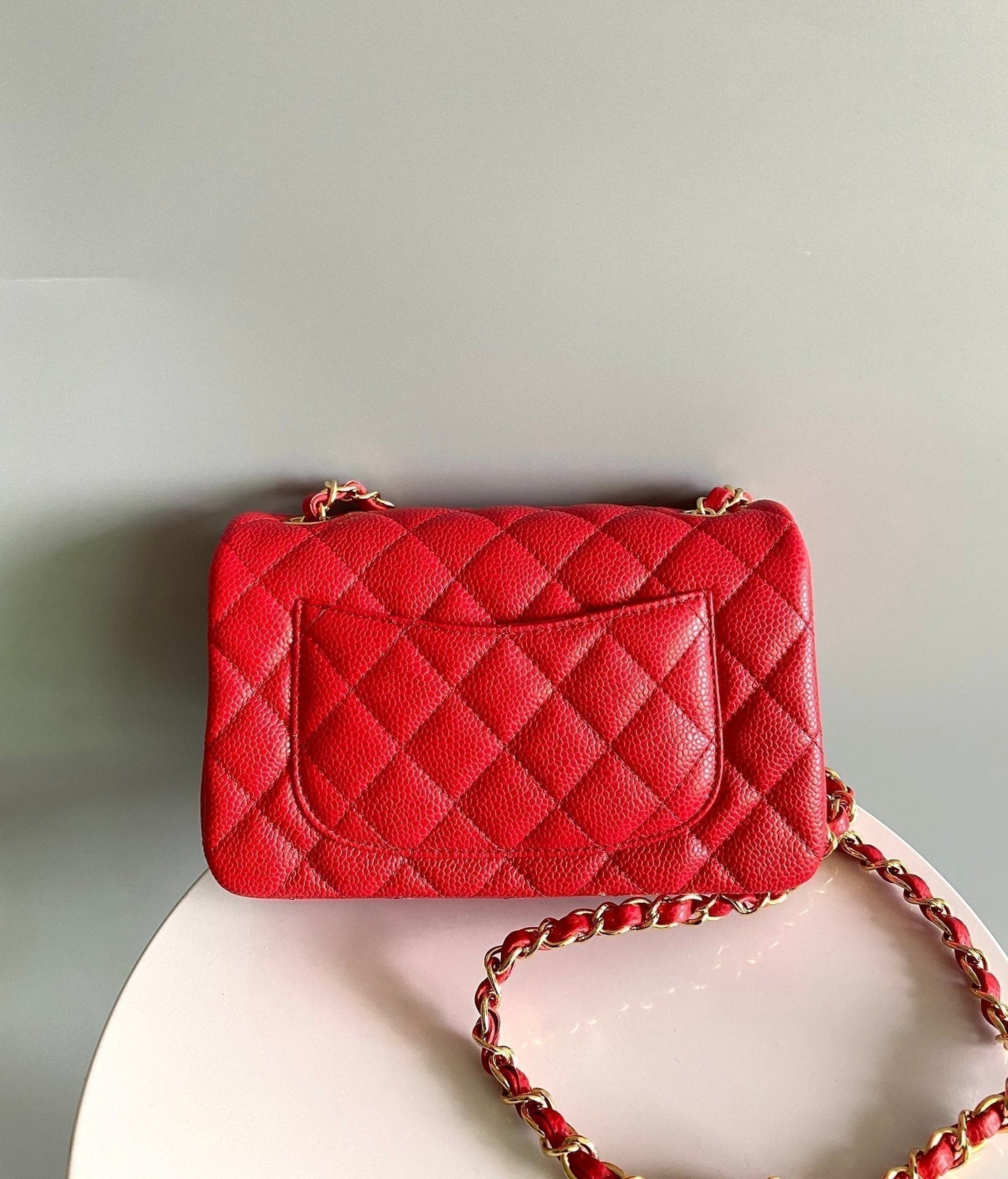 MINI RECTANGLE FLAP BAG 20CM RED CAVIAR GOLD HARDWARE