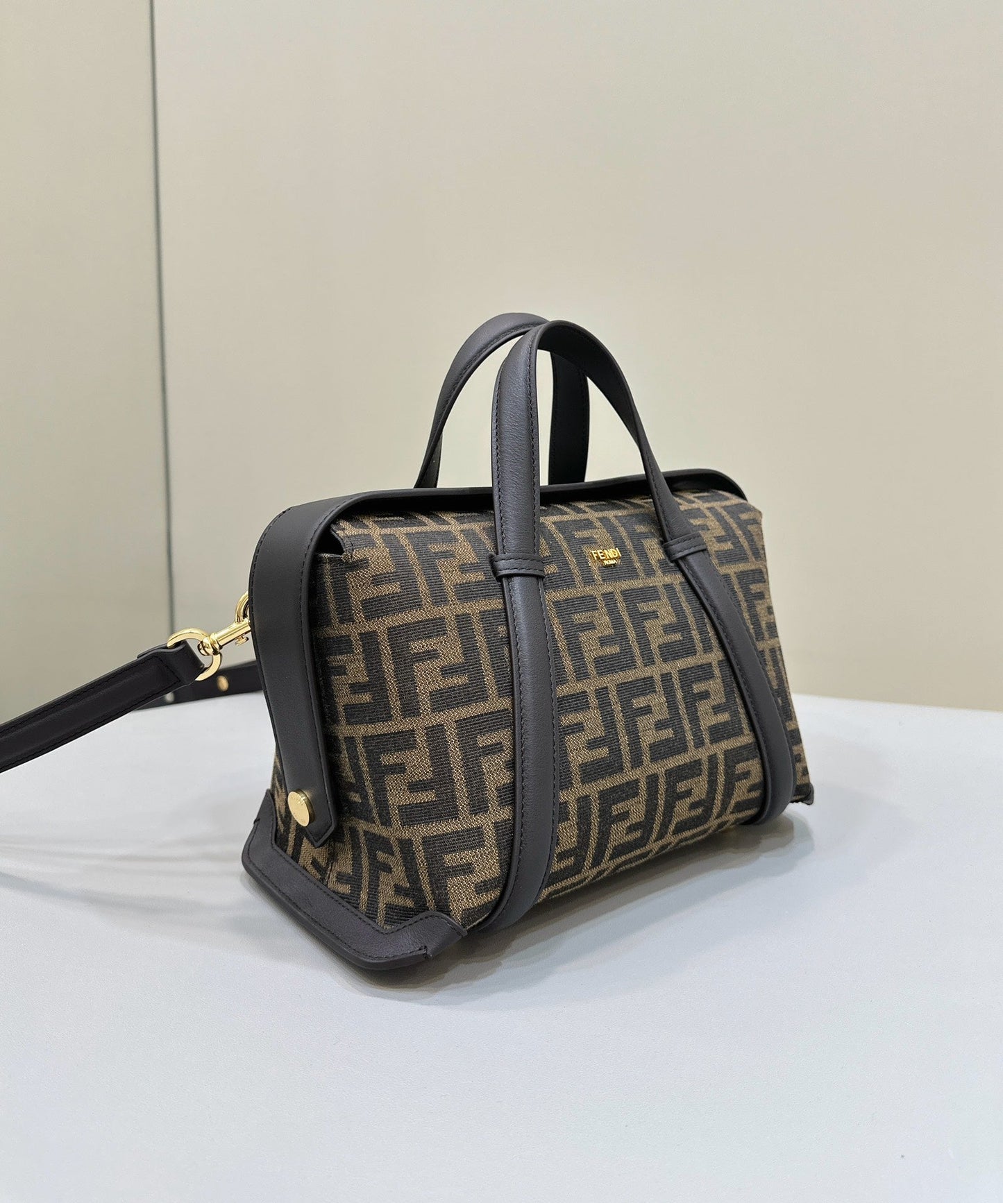 FENDI 27 BAG IN BROWN MIX BLACK JACQUARD FABRIC WITH CALFSKIN