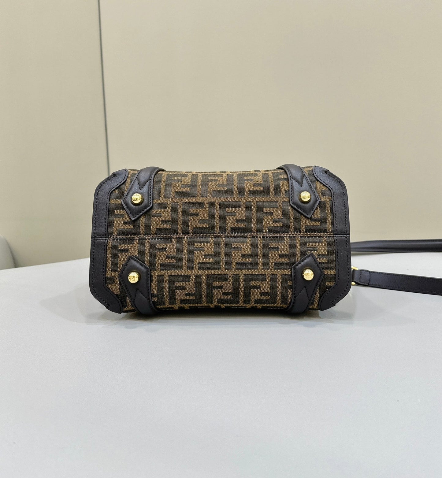 FENDI 27 BAG IN BROWN MIX BLACK JACQUARD FABRIC WITH CALFSKIN