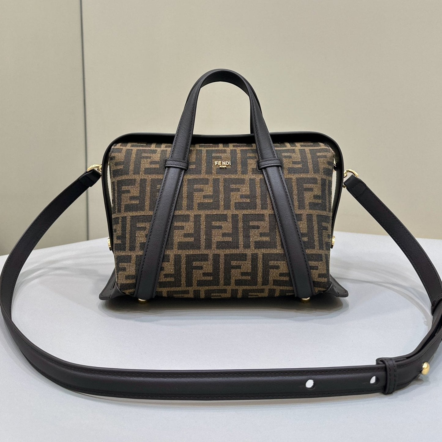 FENDI 27 BAG IN BROWN MIX BLACK JACQUARD FABRIC WITH CALFSKIN