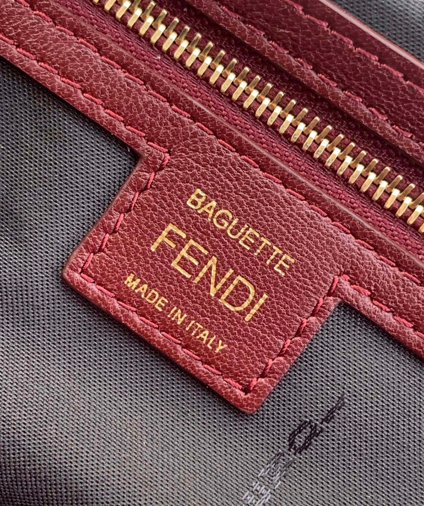 Fend Baguette 27 Bag With FF Motif Burgundy Leather Ghw