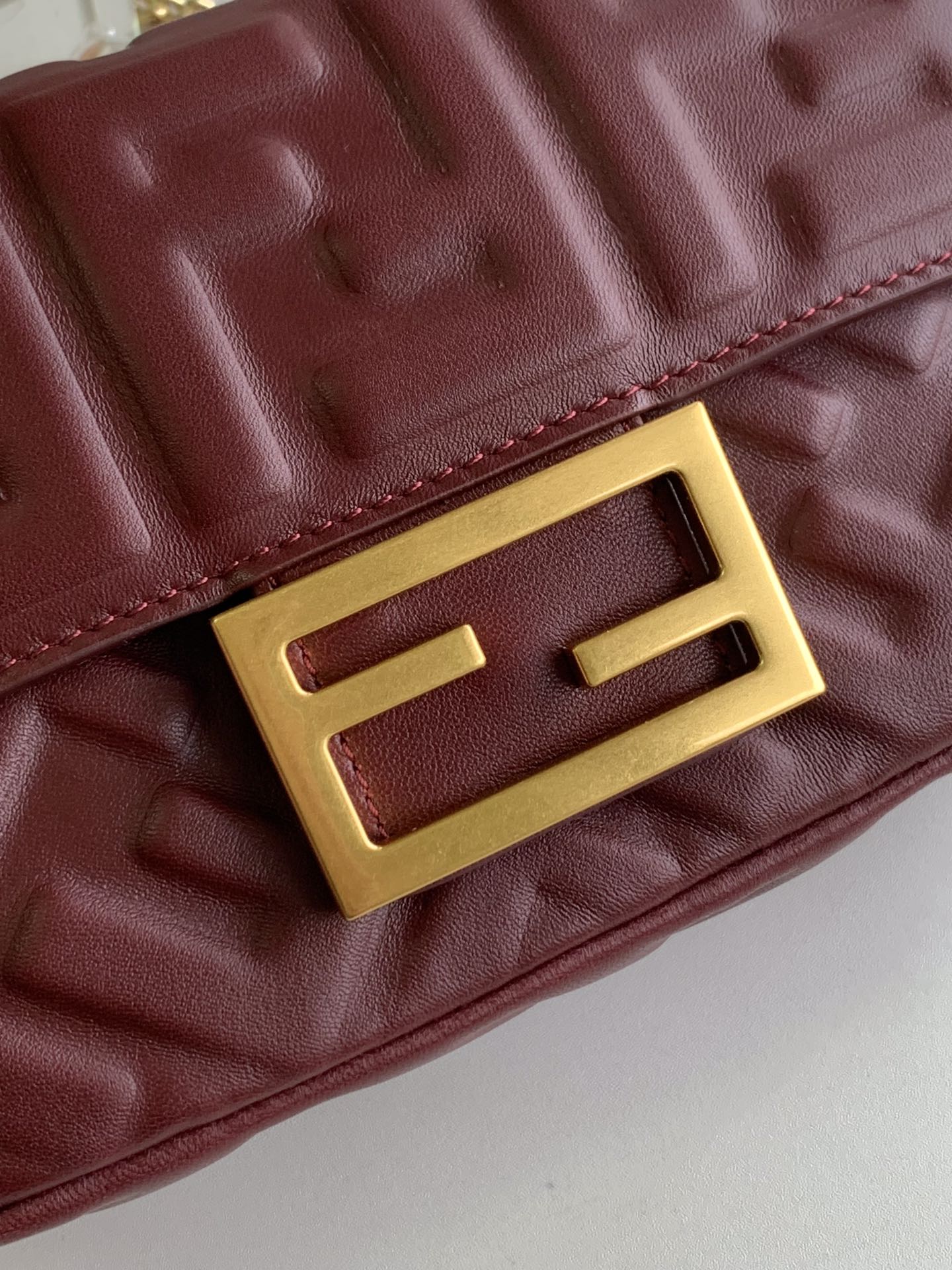 Mini Baguette Bag 20 With FF Motif Burgundy Leather Ghw