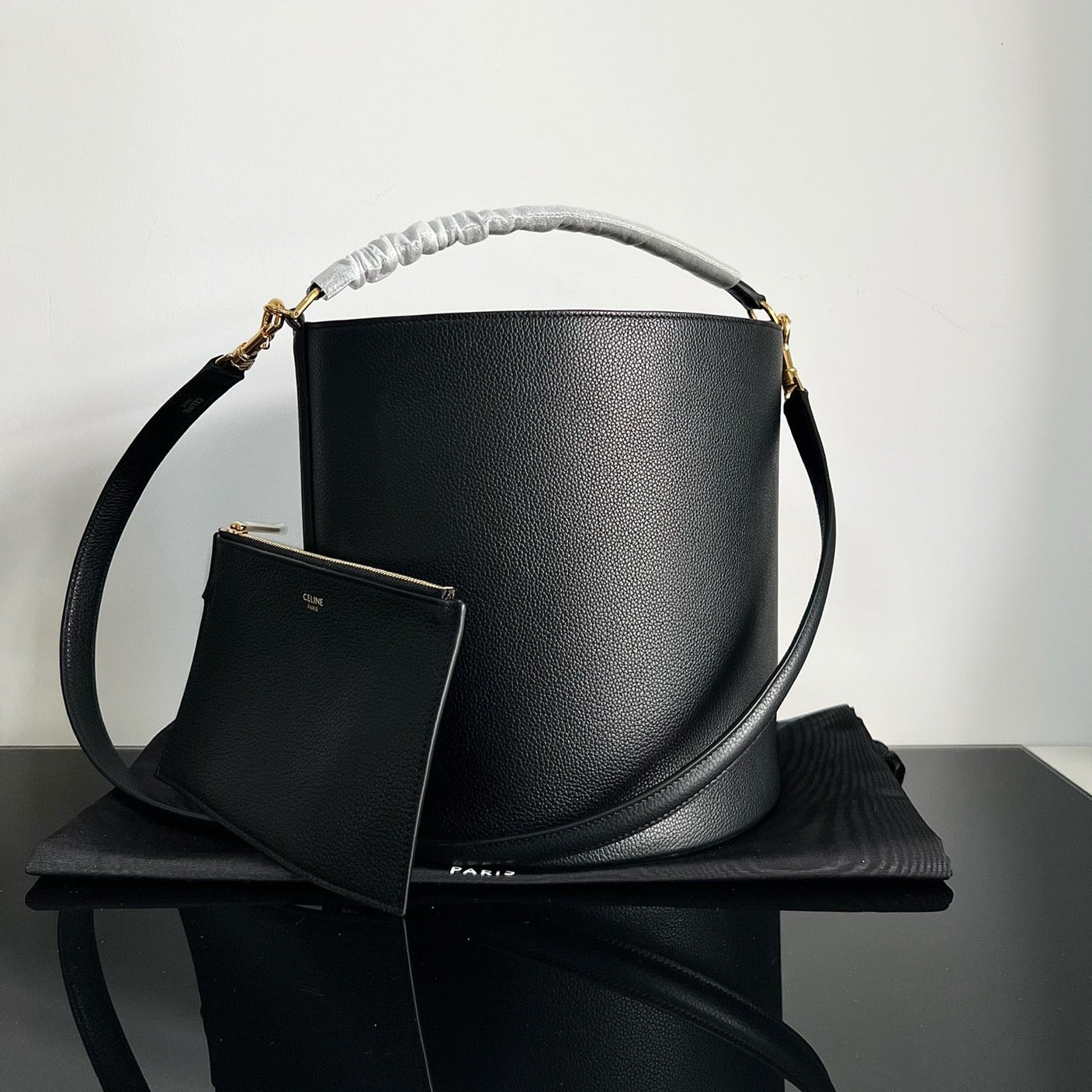 WOOL BUCKET BAG BLACK 24 ORIGINAL CALFSKIN