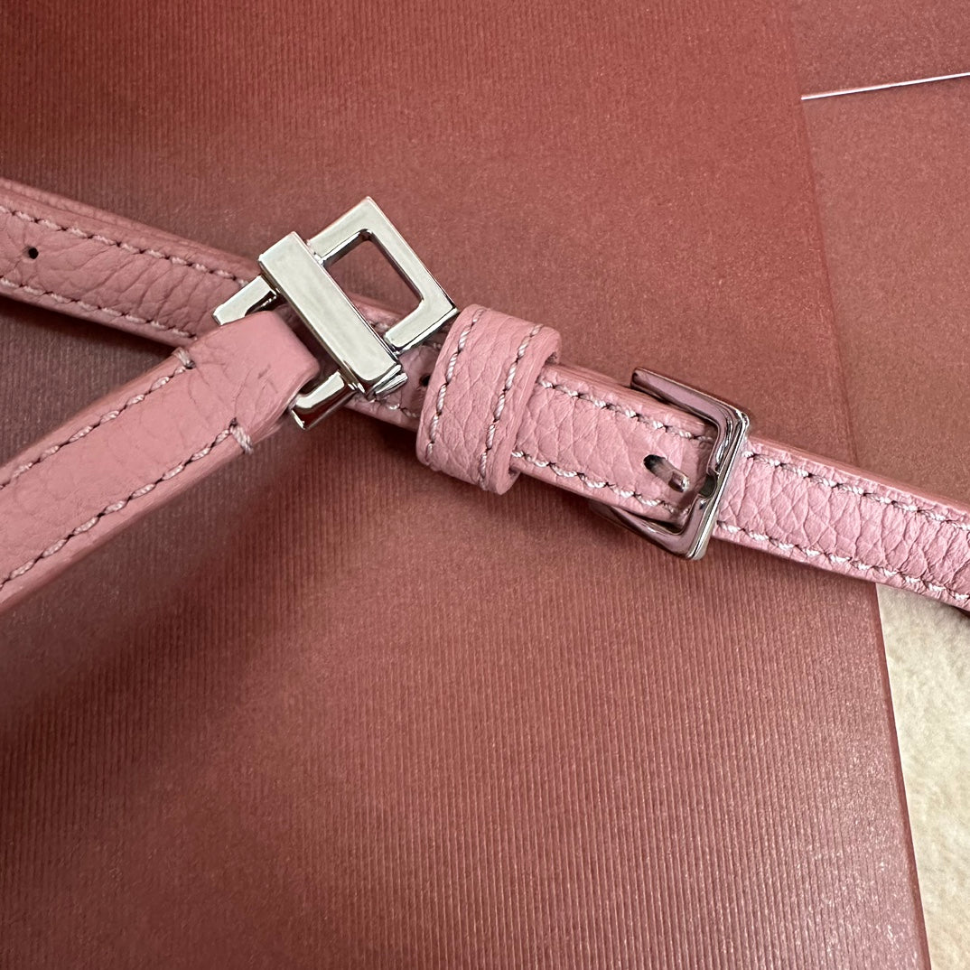 EXTRA POCKET L19 IN FLAMINGO PINK GRAINED CALFSKIN WITH SILVER HARDWARE