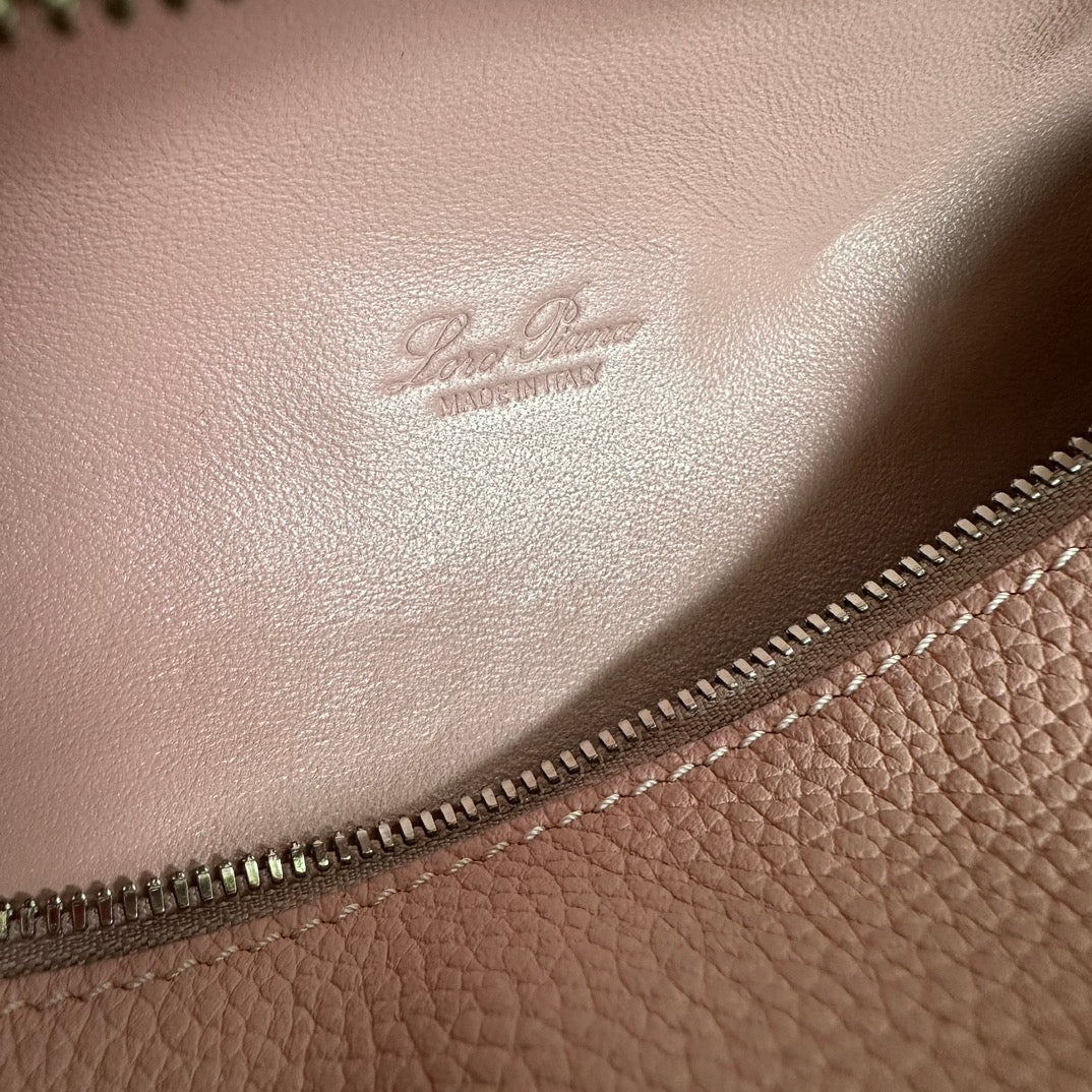 EXTRA POCKET L19 IN FLAMINGO PINK GRAINED CALFSKIN WITH SILVER HARDWARE