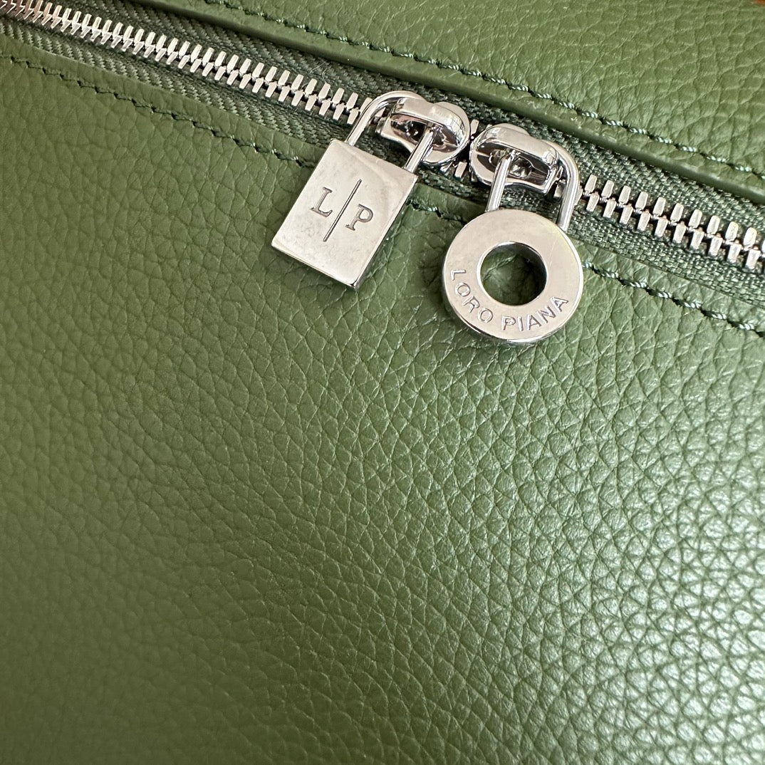 EXTRA POCKET BACKPACK L23.5 IN PINE GREEN CALFSKIN WITH SILVER HARDWARE