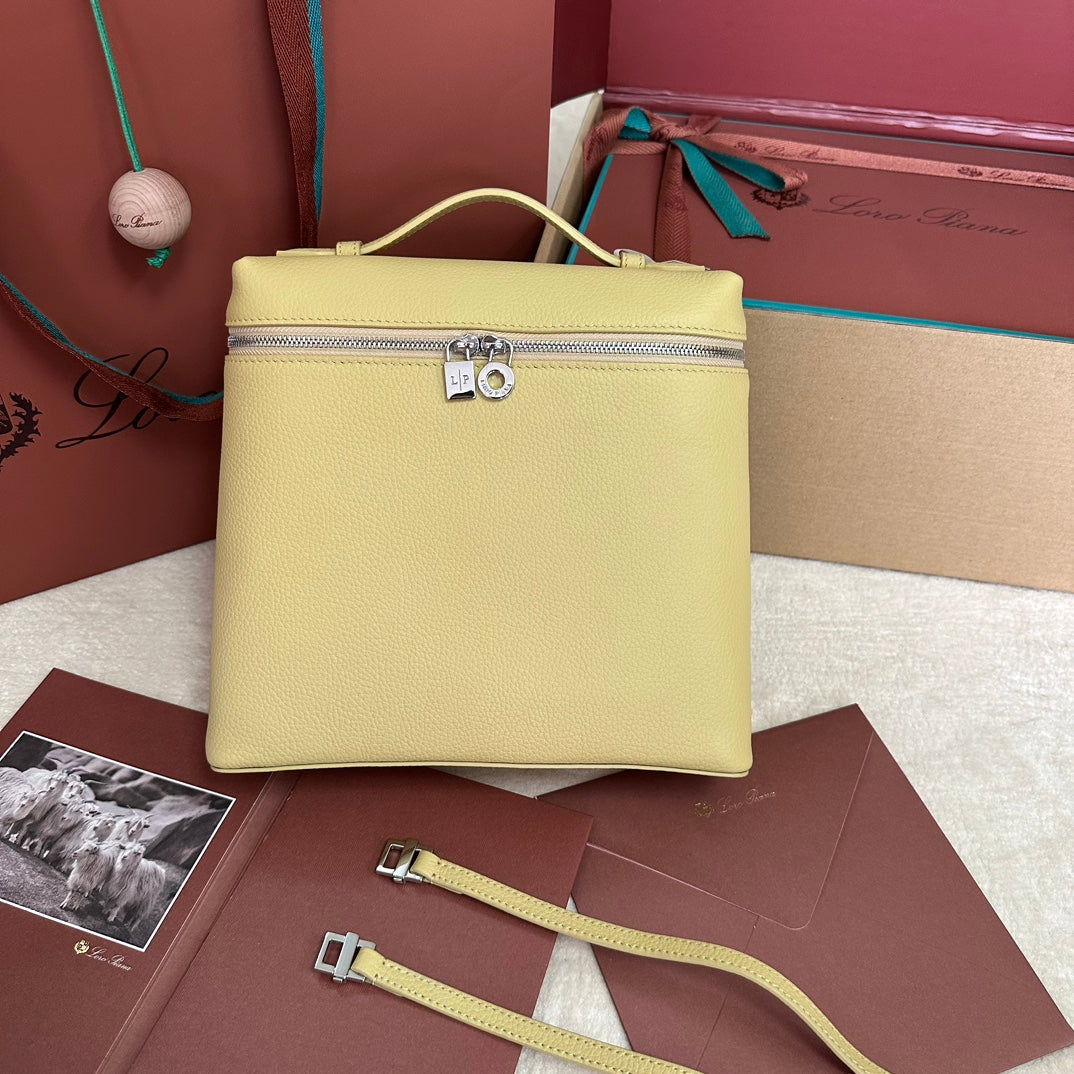 EXTRA POCKET BACKPACK L23.5 IN LIGHT YELLOW CALFSKIN WITH SILVER HARDWARE