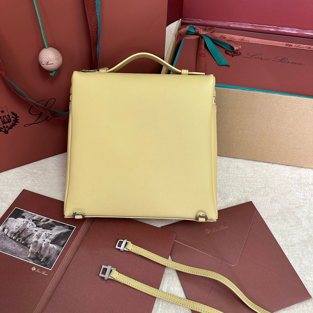 EXTRA POCKET BACKPACK L23.5 IN LIGHT YELLOW CALFSKIN WITH SILVER HARDWARE