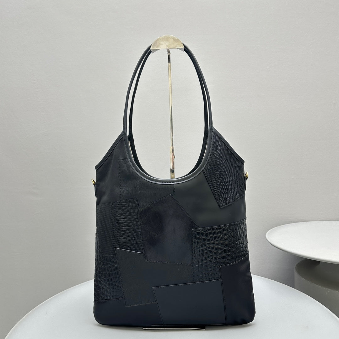 HOBO 40 TOTE IN PATCHWORK BLACK CALFSKIN