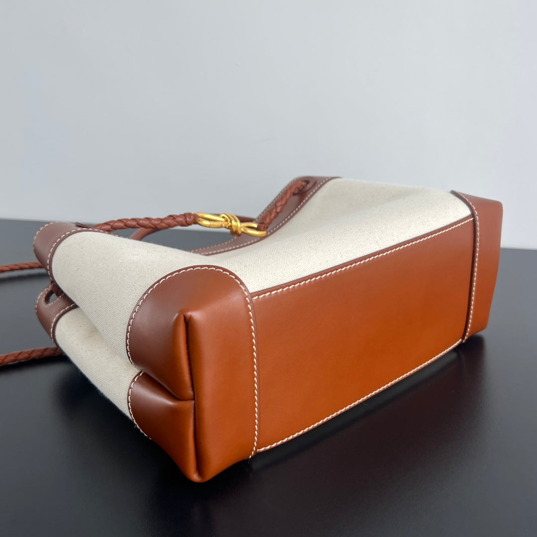 MEDIUM ANDIAMO 32 IN WHITE BROWN CALFSKIN AND CANVAS