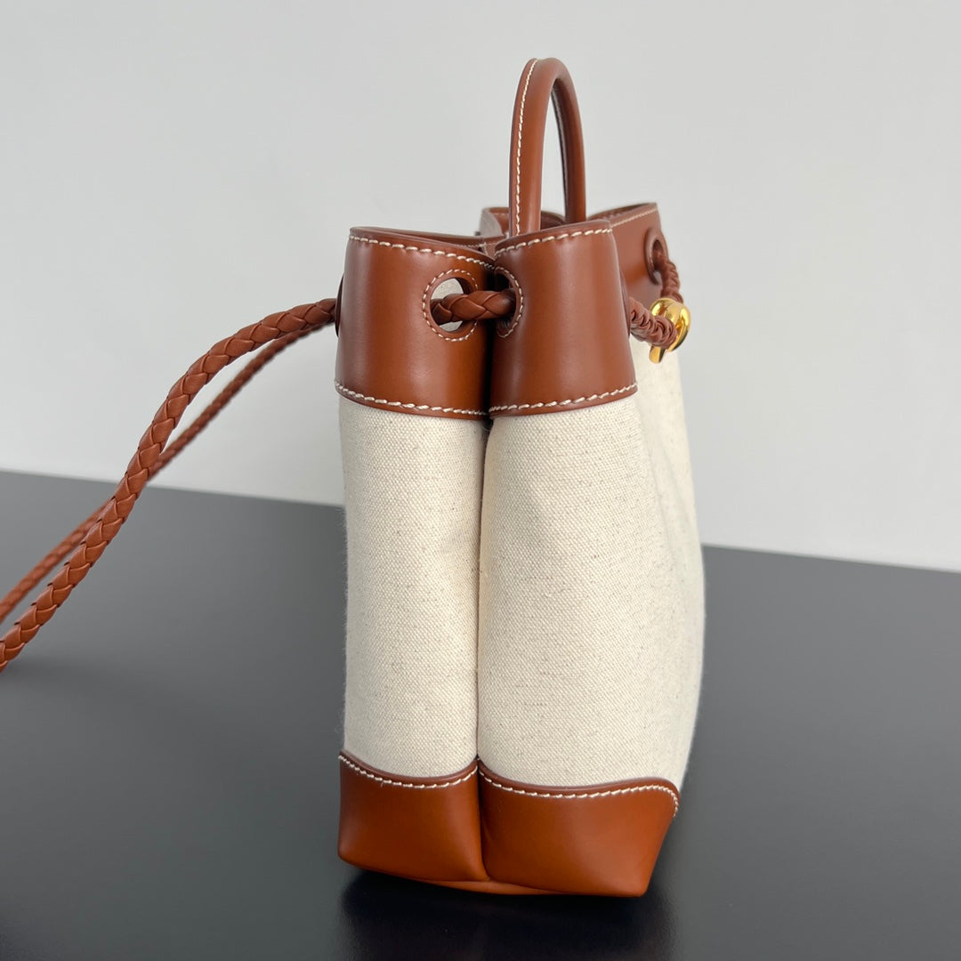 MEDIUM ANDIAMO 32 IN WHITE BROWN CALFSKIN AND CANVAS