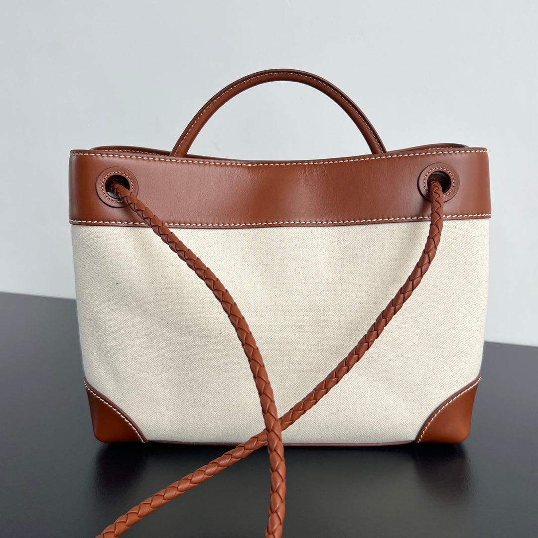 MEDIUM ANDIAMO 32 IN WHITE BROWN CALFSKIN AND CANVAS