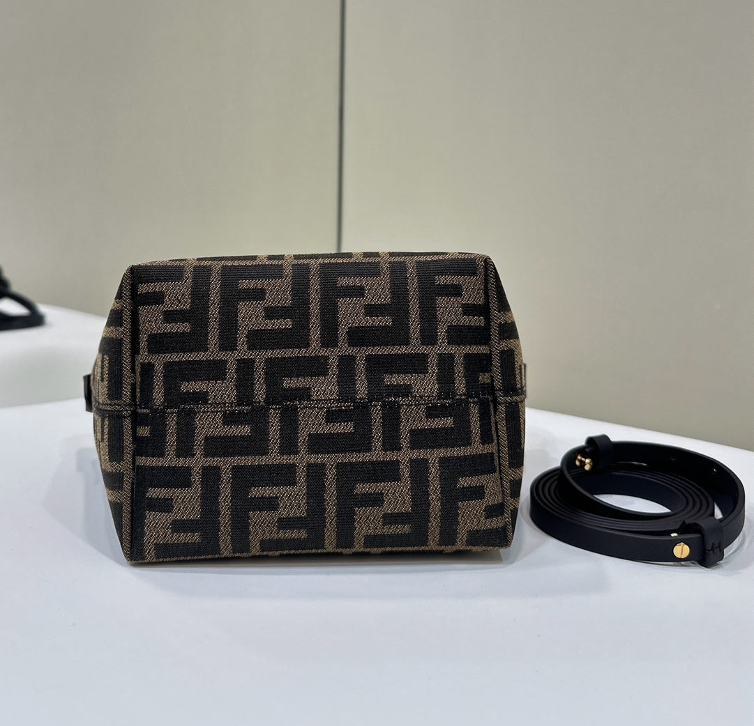 MINI ROLL BAG 15 BLACK MIX BROWN FF JACQUARD FABRIC