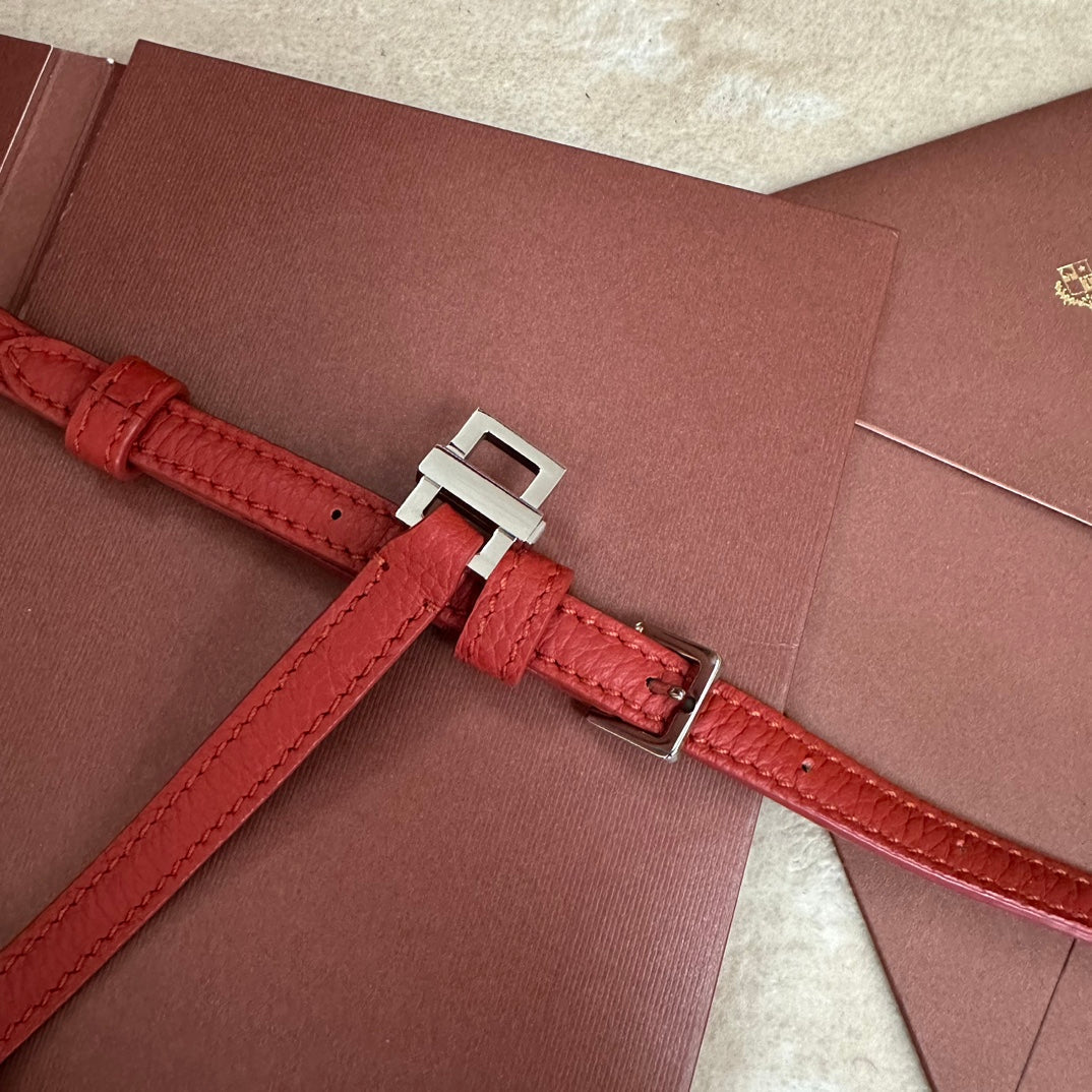 EXTRA POCKET L19 IN CHERRY RED CALFSKIN WITH SILVER HARDWARE