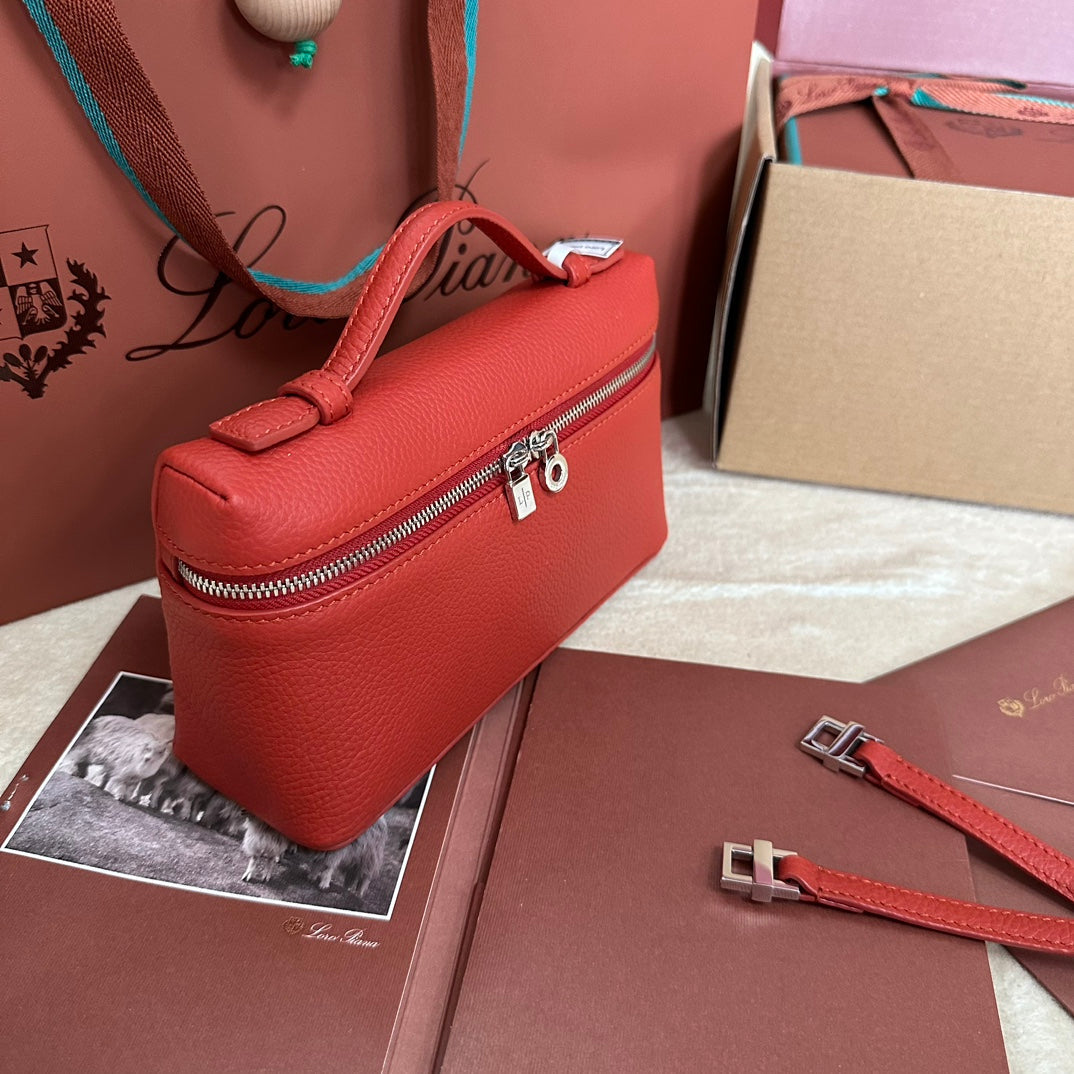 EXTRA POCKET L19 IN CHERRY RED CALFSKIN WITH SILVER HARDWARE