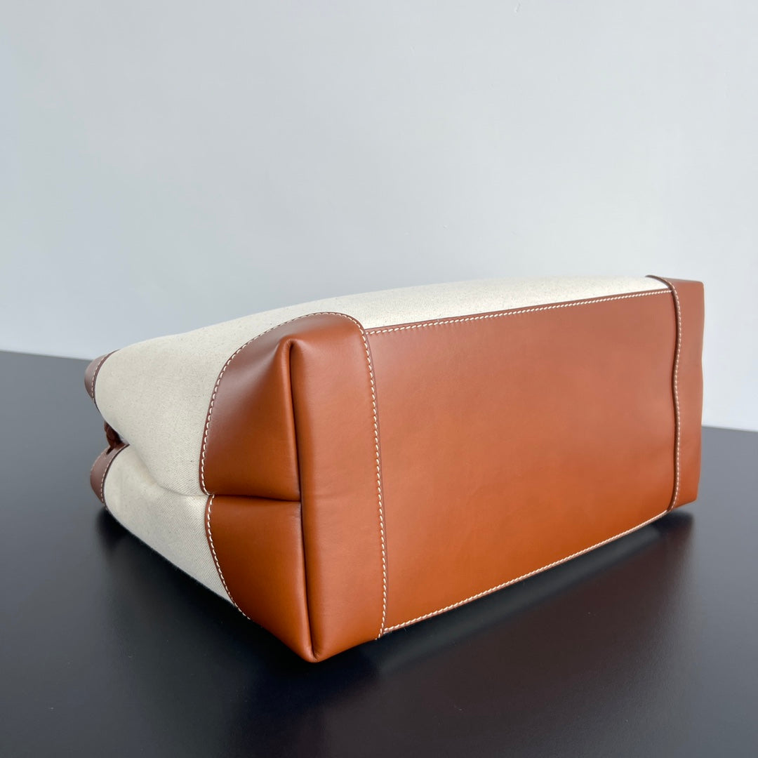 LARGE ANDIAMO 42 IN WHITE BROWN CALFSKIN AND CANVAS