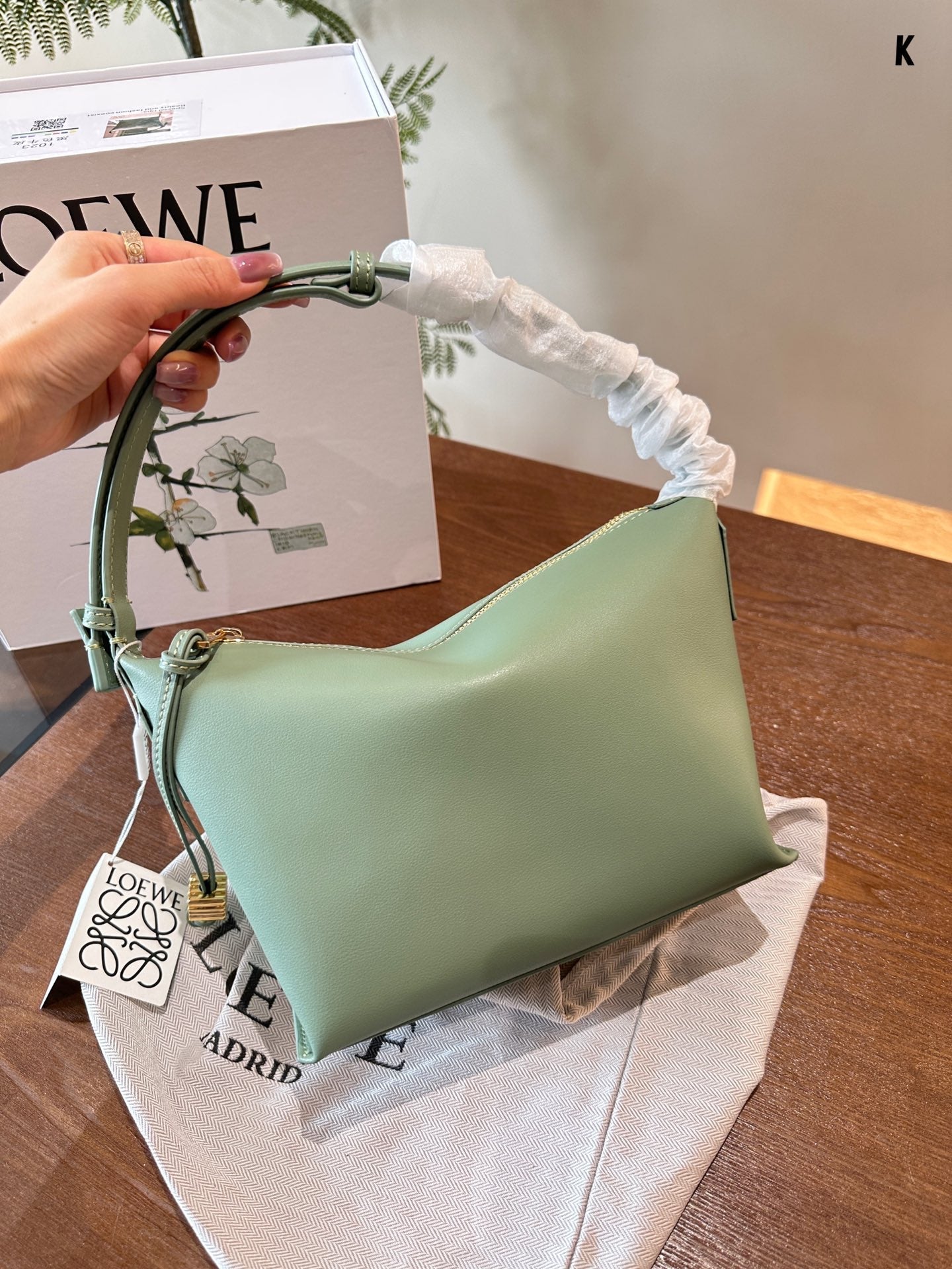 LOE LUNA HOBO 20 BAG IN GREEN MINT CALFSKIN