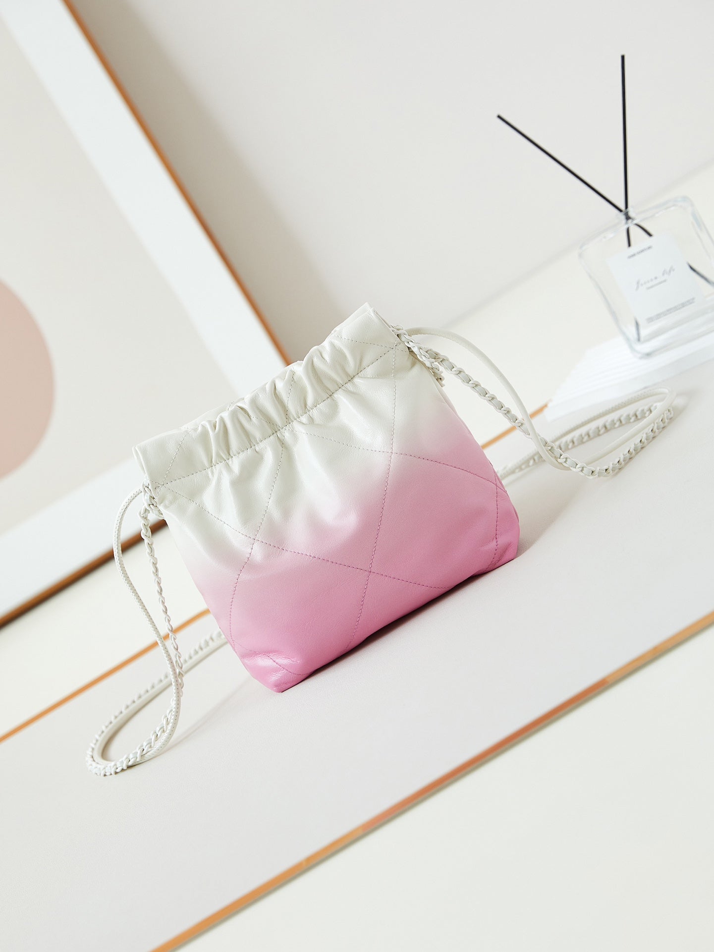 CC MINI 20 HOBO BAG IN WHITE MIX LIGHT PINK CALFSKIN