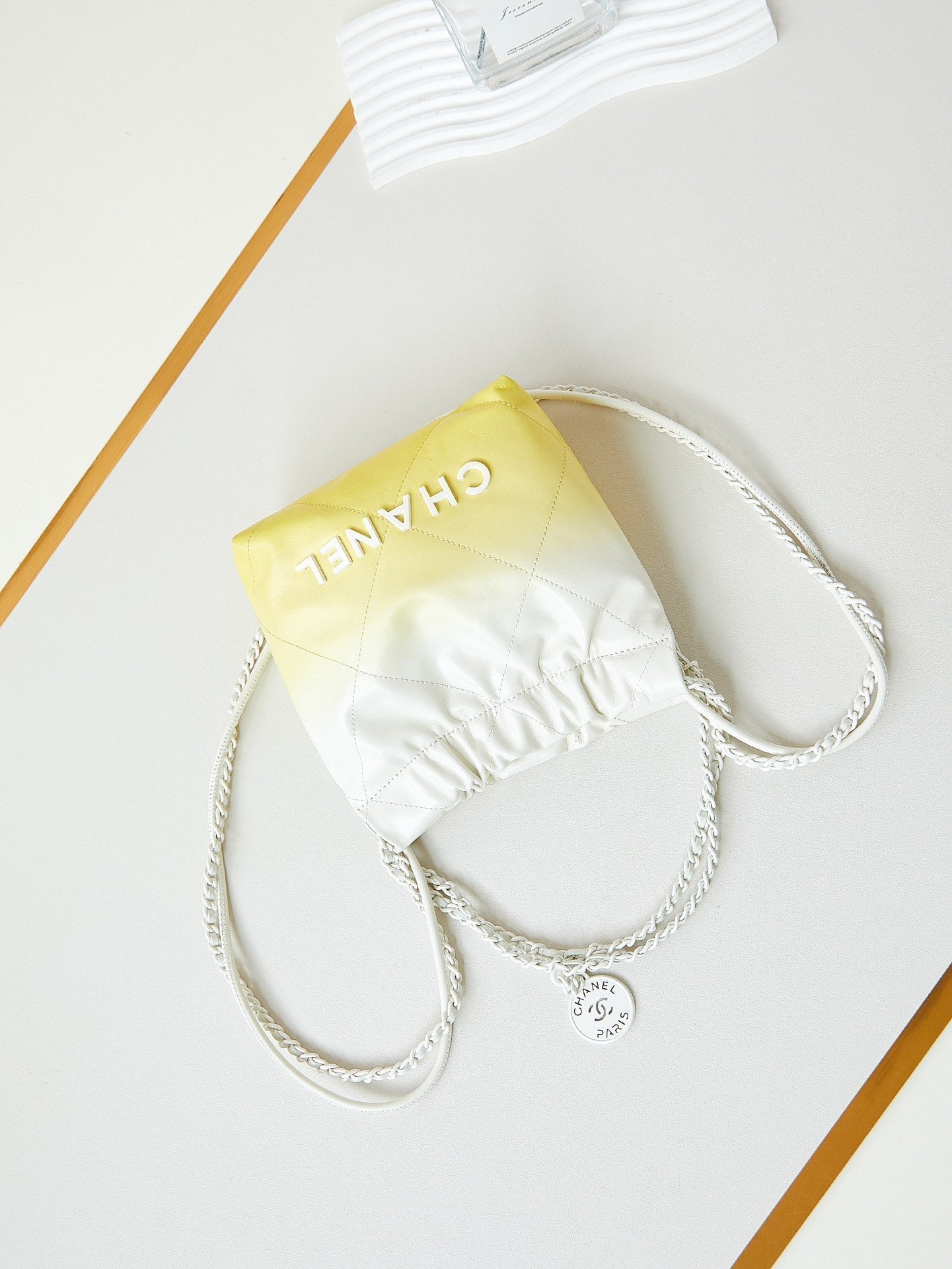 CC MINI 20 HOBO BAG IN WHITE MIX LIGHT YELLOW CALFSKIN