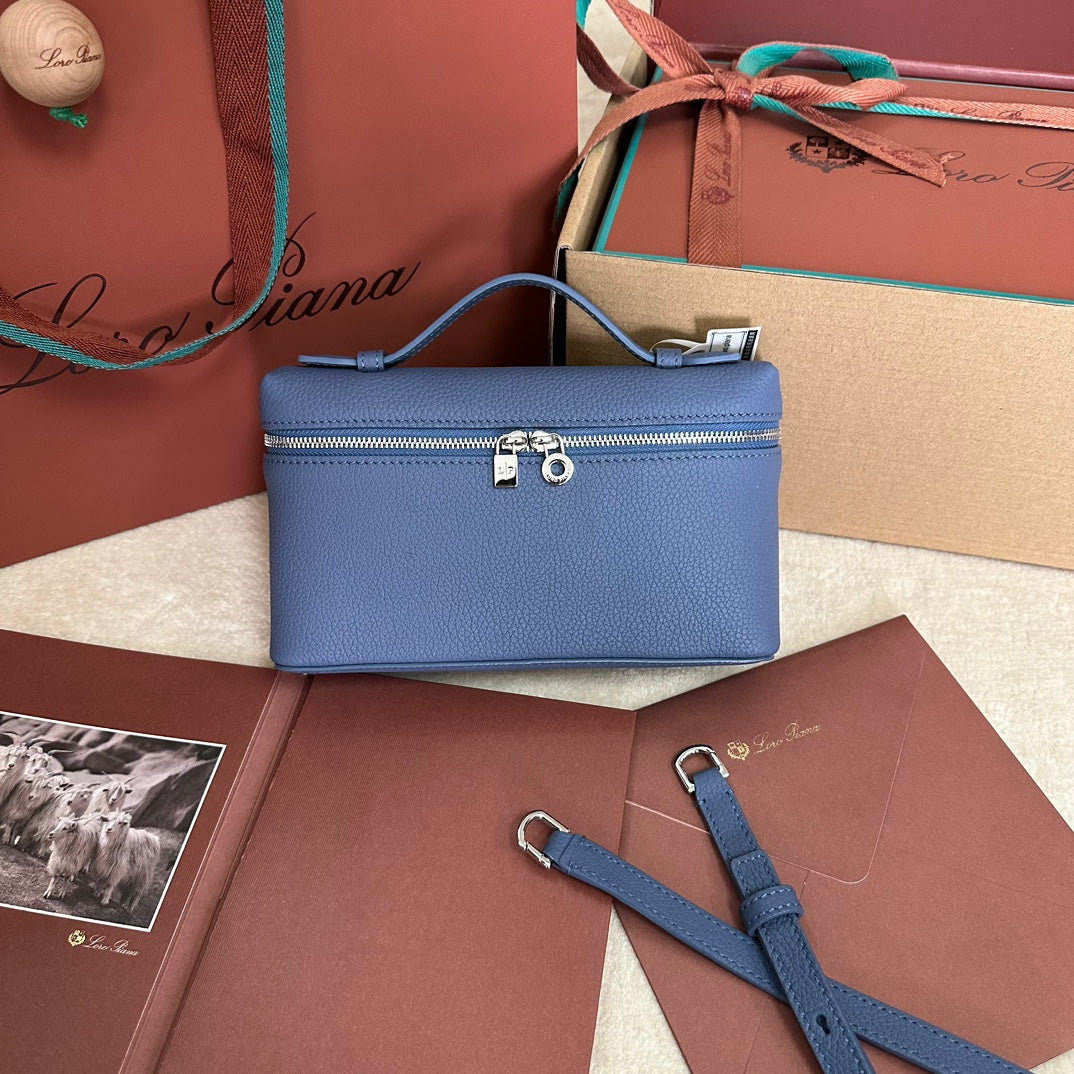 EXTRA POCKET L19 IN AZURE BLUE CALFSKIN WITH SILVER HARDWARE