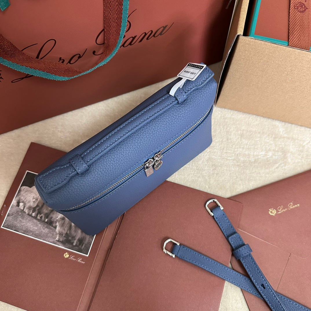 EXTRA POCKET L19 IN AZURE BLUE CALFSKIN WITH SILVER HARDWARE