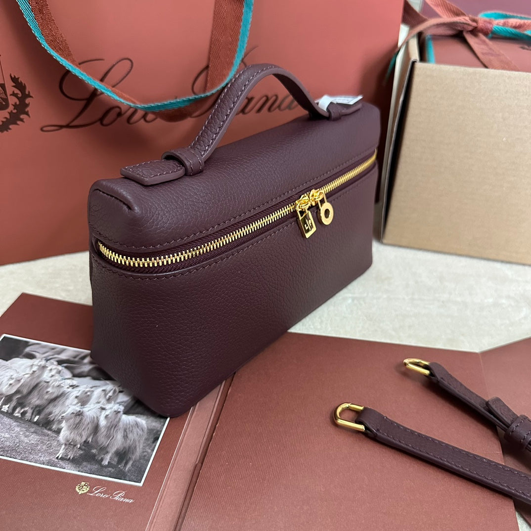 EXTRA POCKET L19 IN WINE PURPLE CALFSKIN WITH GOLD HARDWARE