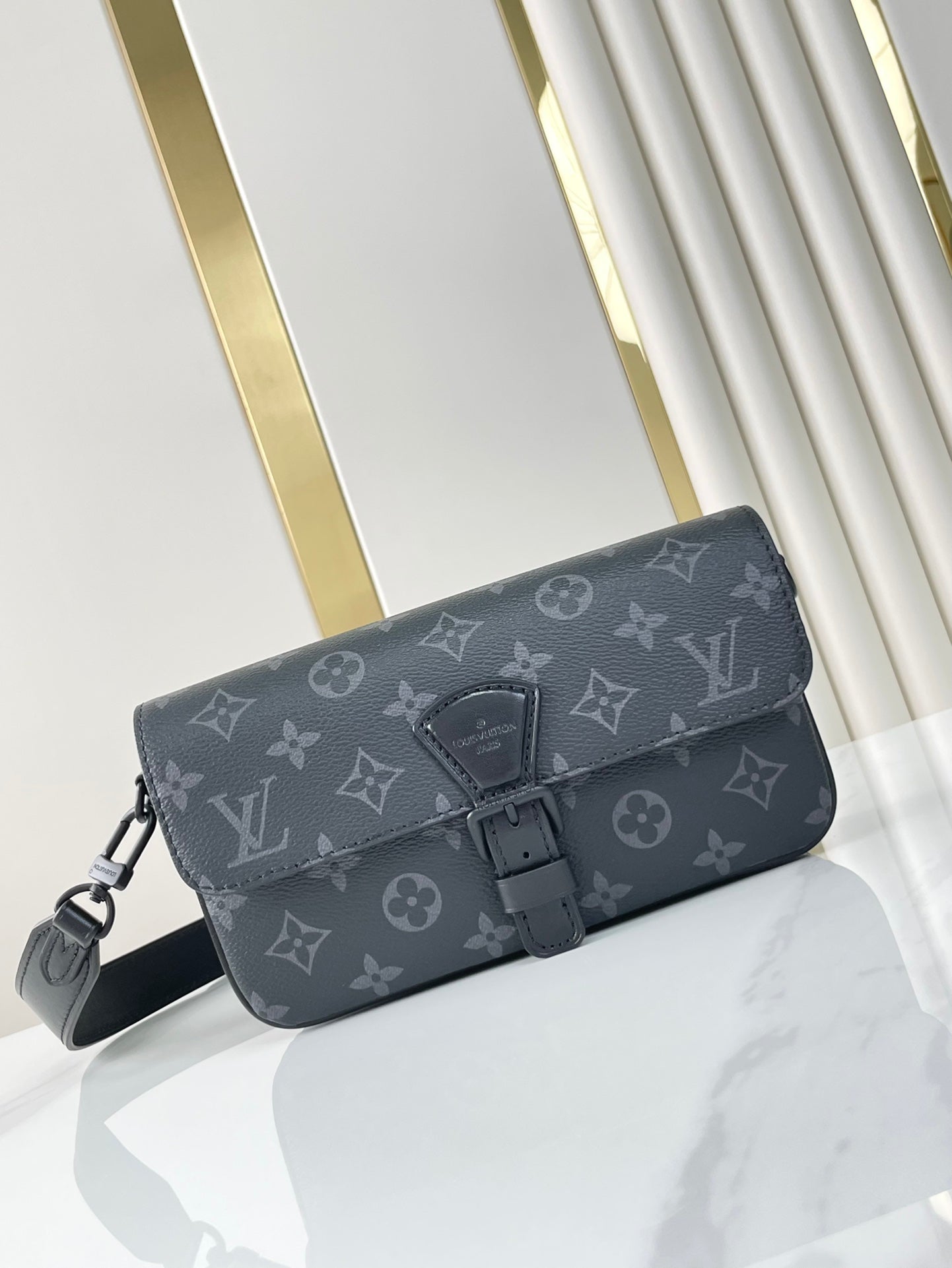 MONTSOURIS WEARABLE WALLET 22 IN GUN METAL MONOGRAM ECLIPSE CANVAS