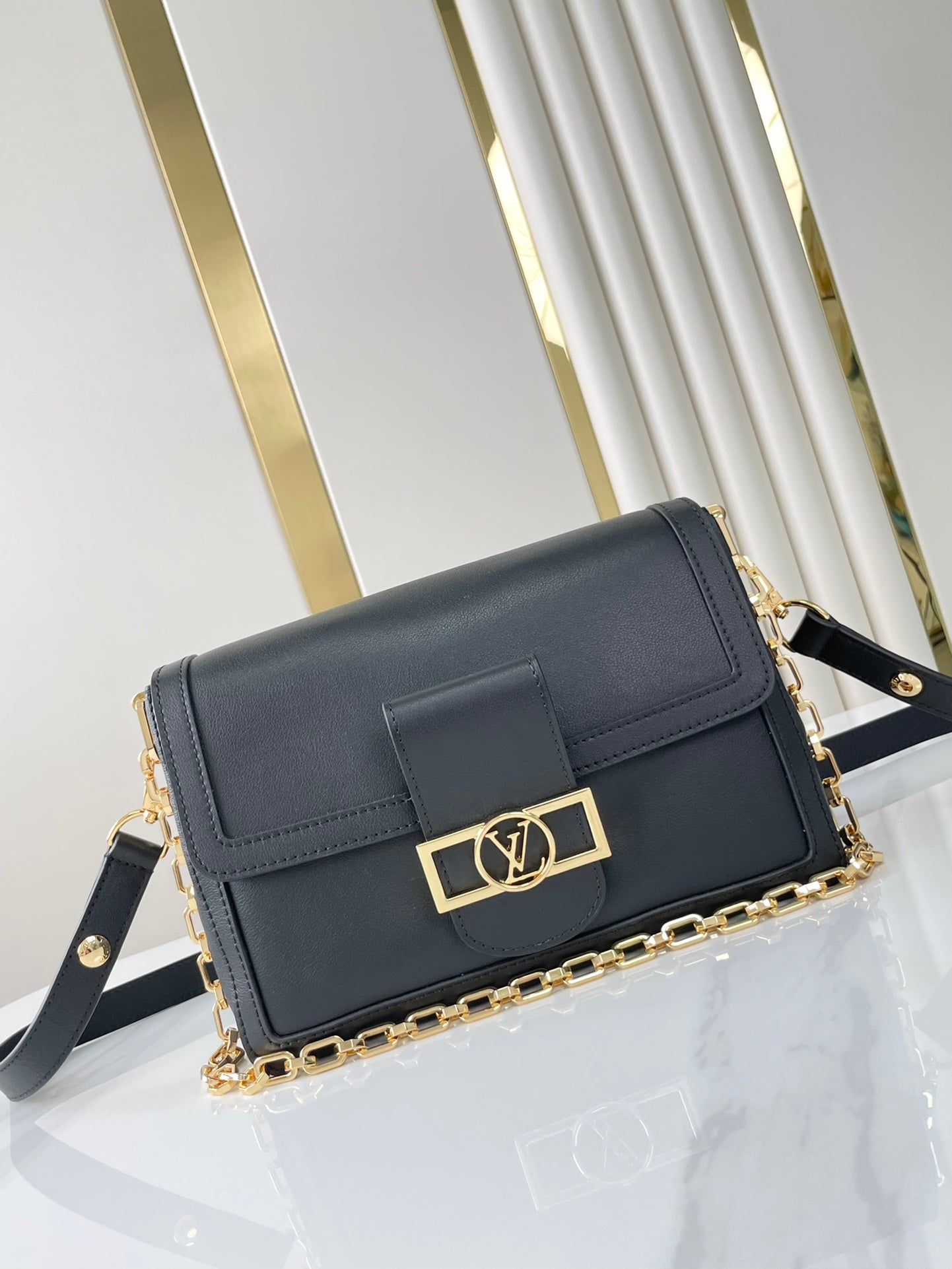 DAUPHINE SOFT MM 24 IN BLACK SMOOTH LAMBSKIN GOLD HARDWARE