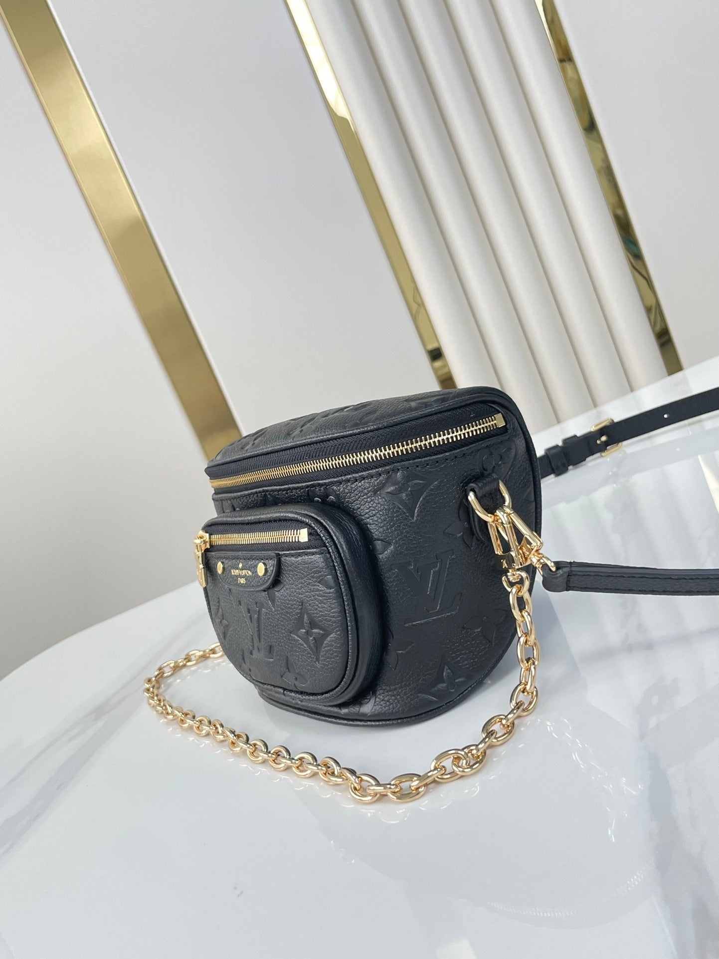 MINI BUMBAG 17 IN BLACK MONOGRAM EMPREINTE LEATHER GOLD HARDWARE