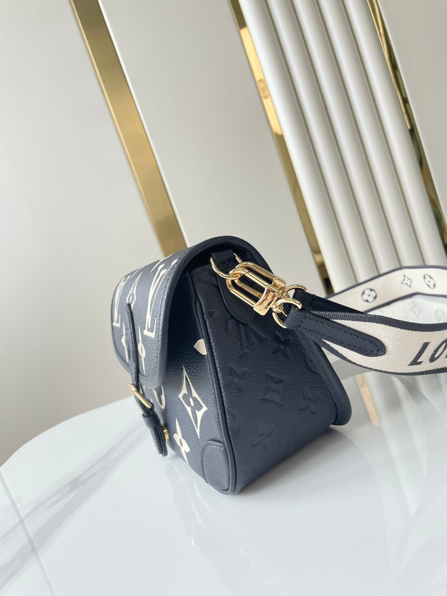 DIANE 23 IN DARK NAVY CREAM MONOGRAM EMPREINTE LEATHER