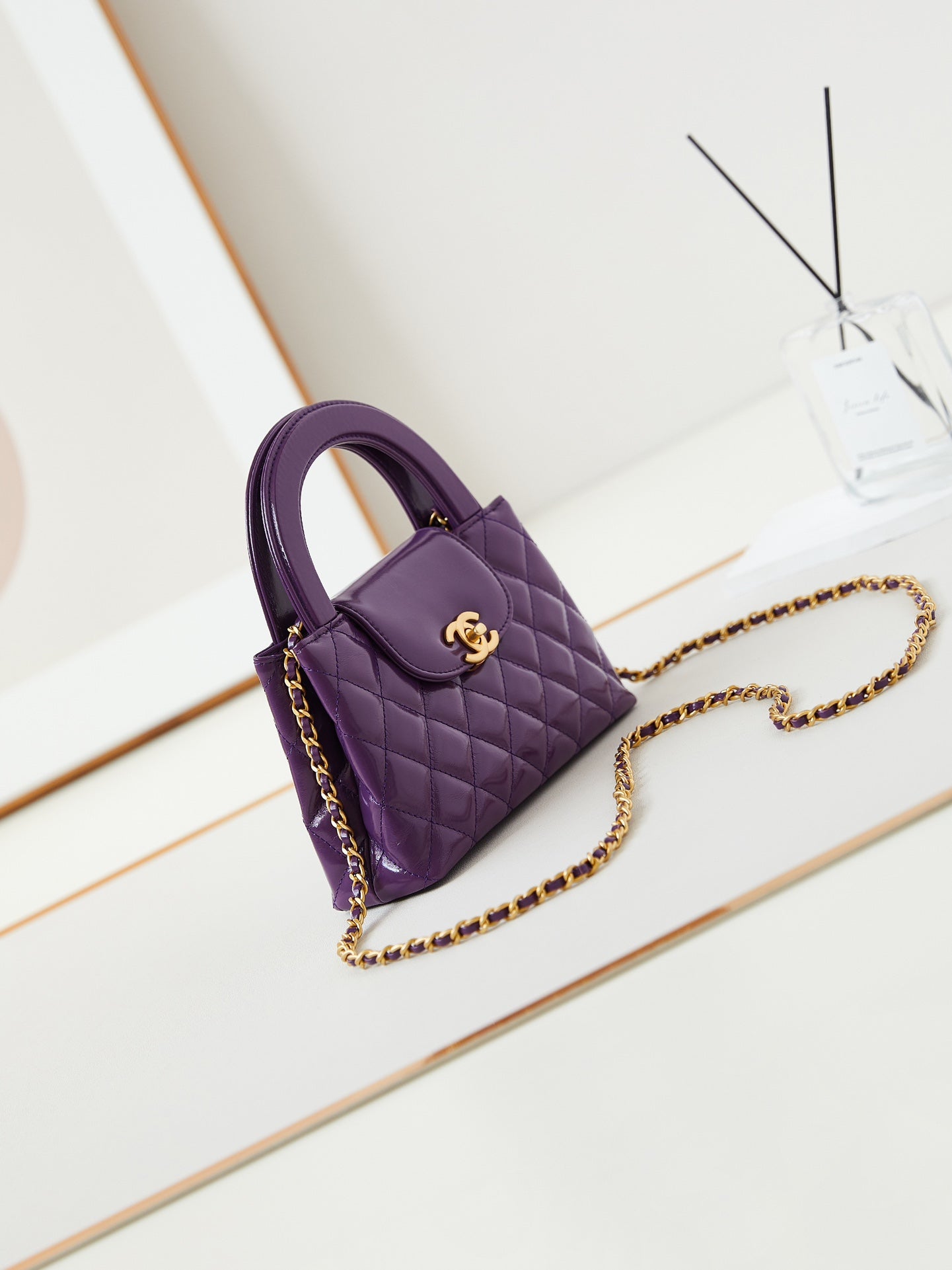 CC KELLY MINI 19 SHOPPING BAG IN INDIGO PURPLE CALFSKIN