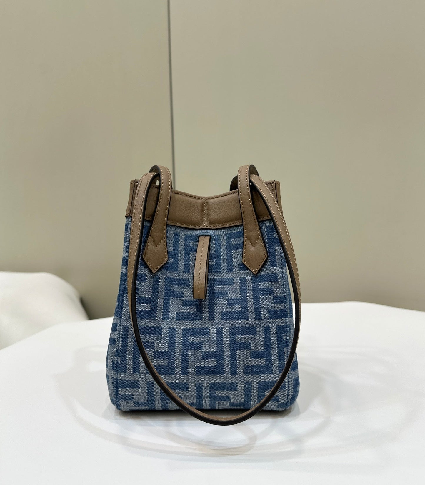 FENDI ORIGAMI MINI 19 IN TRUE BLUE MONOGRAM DENIM WITH CALFSKIN STRAP