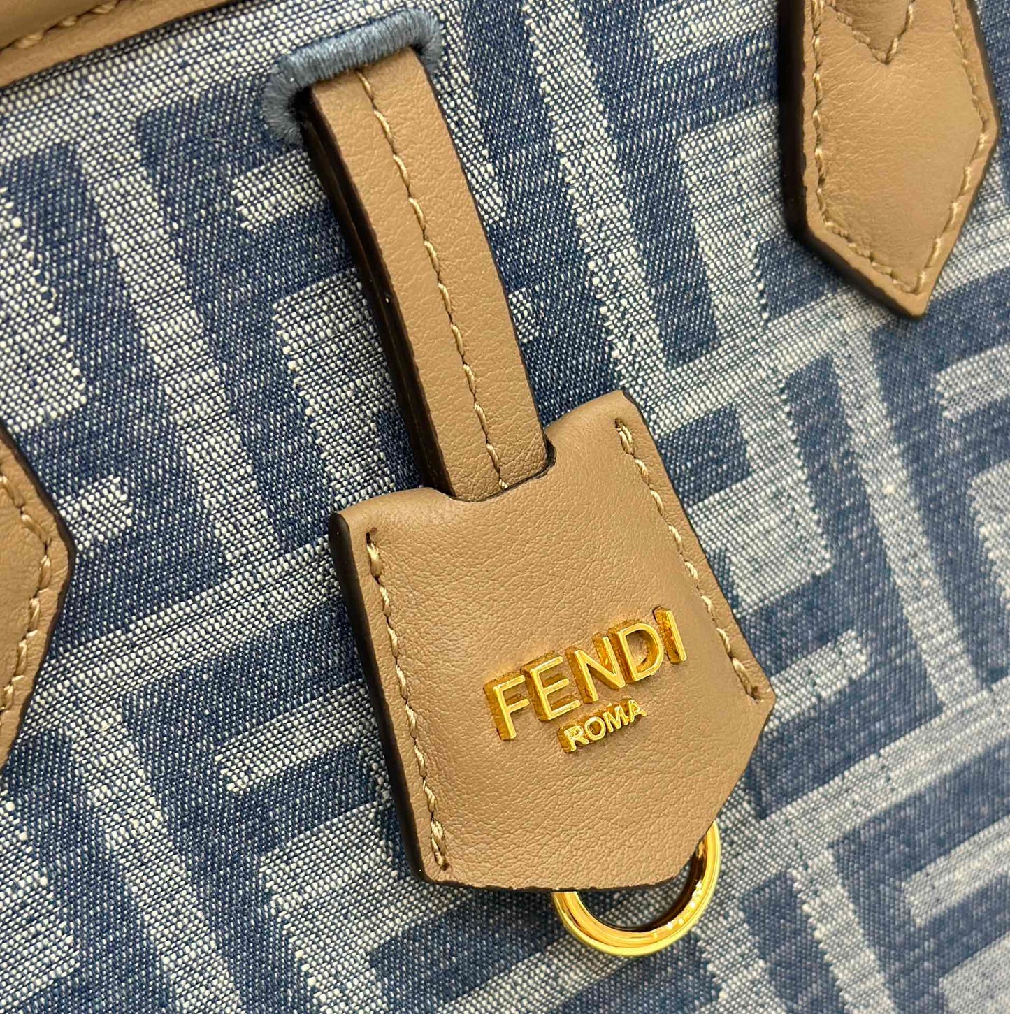 FENDI ORIGAMI MINI 19 IN TRUE BLUE MONOGRAM DENIM WITH CALFSKIN STRAP