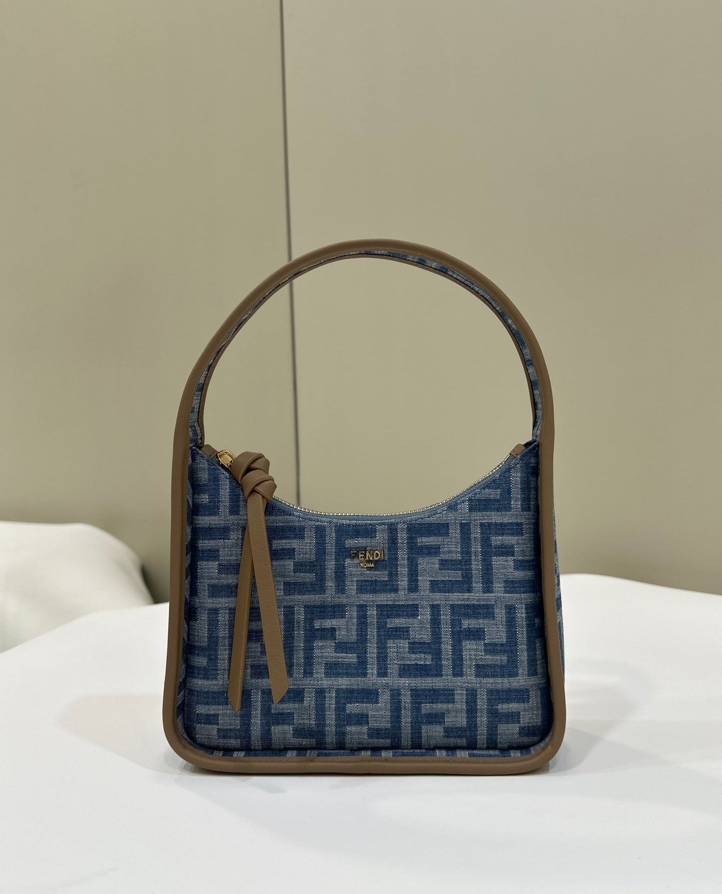 FENDI MEDIUM 27 BAG IN TRUE BLUE MONOGRAM DENIM GOLD HARDWARE